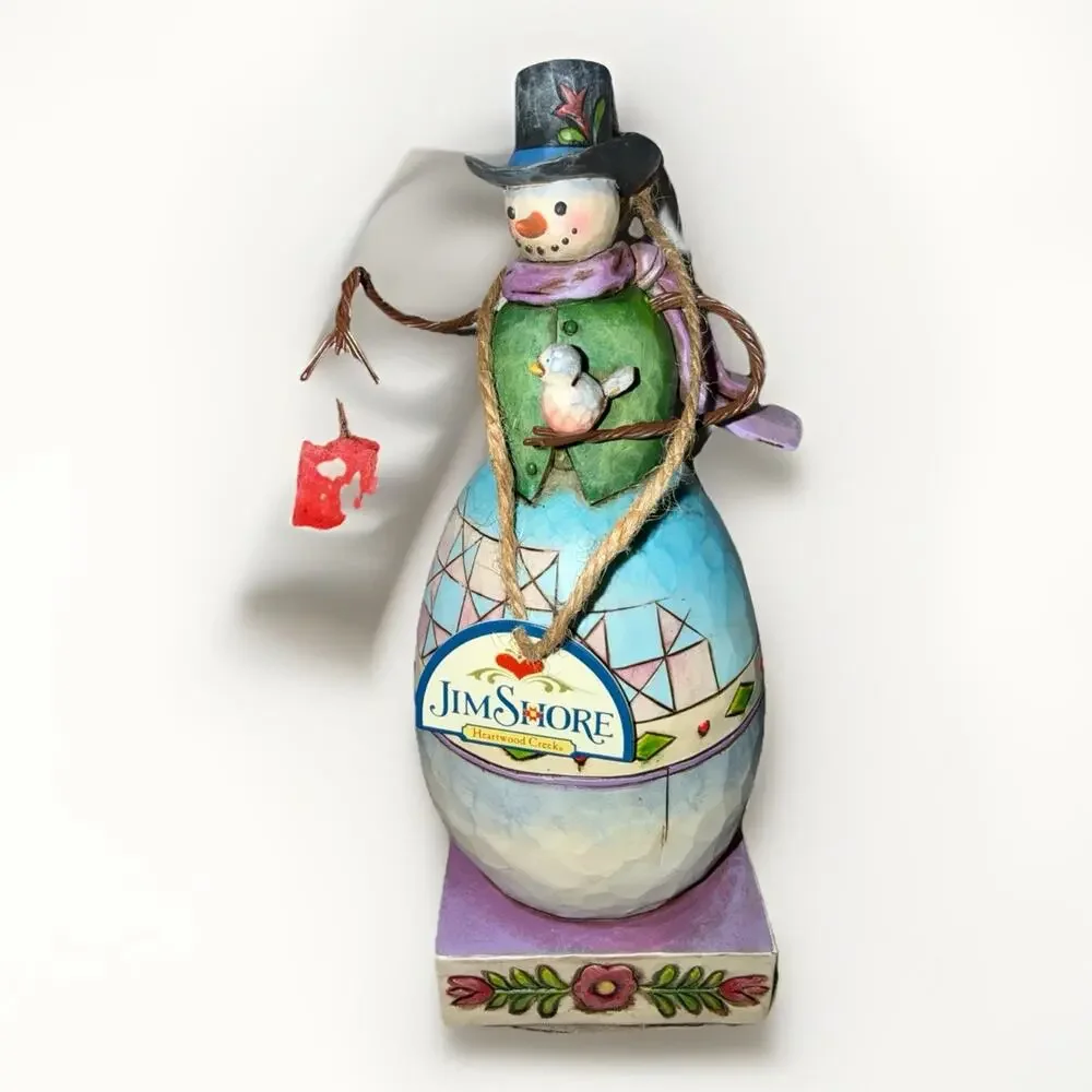 Jim Shore 2008 “Warm and Cozy” Small 7” Snowman with Birdhouse 4010362